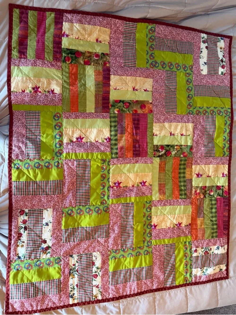 Handmade Floral Patchwork Quilt - Throw Blanket